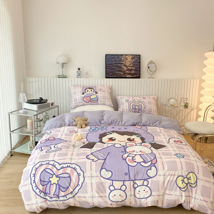 91家纺网 家纺一手货源 找家纺 昔可家纺 2021新款大版宝宝牛奶绒四件套 露露女孩