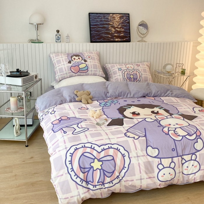 91家纺网 家纺一手货源 找家纺 昔可家纺 2021新款大版宝宝牛奶绒四件套 露露女孩