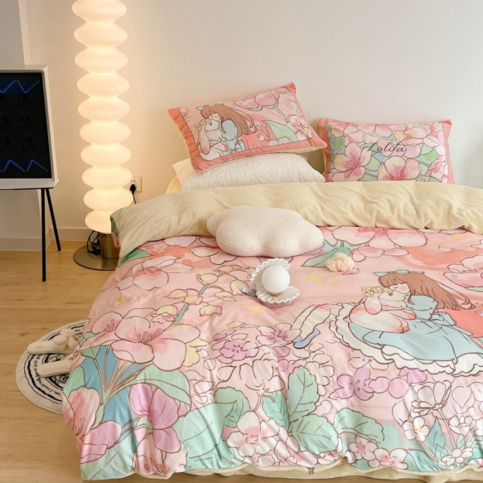 91家纺网 家纺一手货源 找家纺 昔可家纺 2021新款大版宝宝牛奶绒四件套 梦境少女