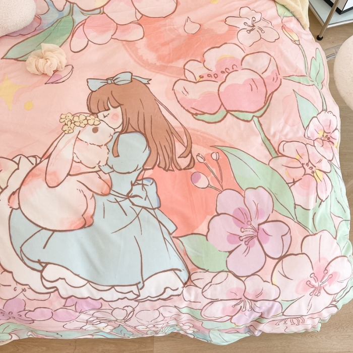 91家纺网 家纺一手货源 找家纺 昔可家纺 2021新款大版宝宝牛奶绒四件套 梦境少女