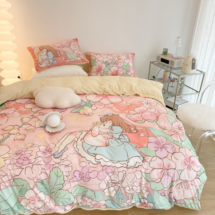 91家纺网 家纺一手货源 找家纺 昔可家纺 2021新款大版宝宝牛奶绒四件套 梦境少女