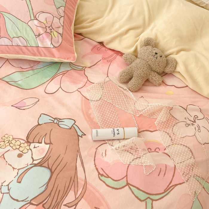 91家纺网 家纺一手货源 找家纺 昔可家纺 2021新款大版宝宝牛奶绒四件套 梦境少女