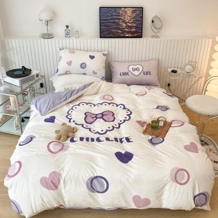 91家纺网 家纺一手货源 找家纺 昔可家纺 2021新款大版宝宝牛奶绒四件套 少女心蝴蝶结