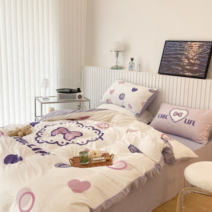 91家纺网 家纺一手货源 找家纺 昔可家纺 2021新款大版宝宝牛奶绒四件套 少女心蝴蝶结