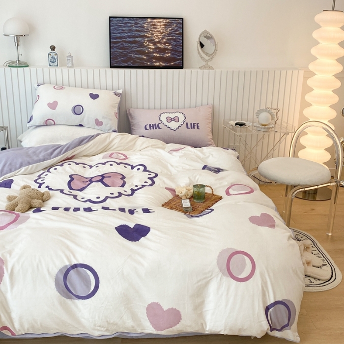 91家纺网 家纺一手货源 找家纺 昔可家纺 2021新款大版宝宝牛奶绒四件套 少女心蝴蝶结