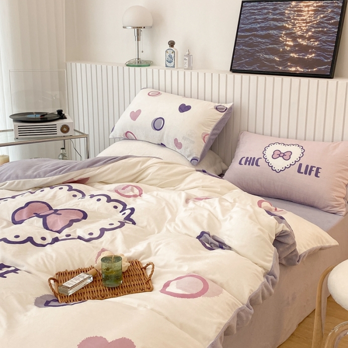 91家纺网 家纺一手货源 找家纺 昔可家纺 2021新款大版宝宝牛奶绒四件套 少女心蝴蝶结