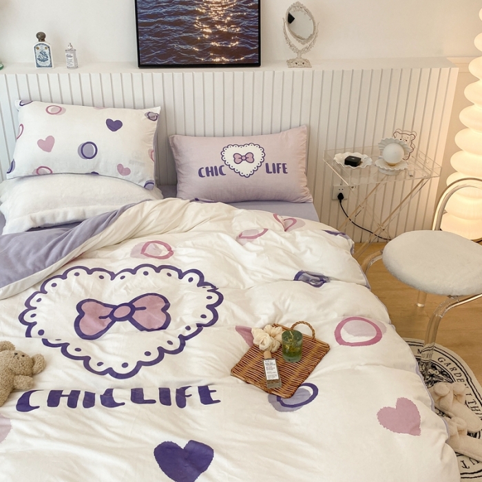 91家纺网 家纺一手货源 找家纺 昔可家纺 2021新款大版宝宝牛奶绒四件套 少女心蝴蝶结