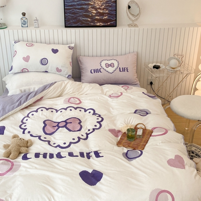 91家纺网 家纺一手货源 找家纺 昔可家纺 2021新款大版宝宝牛奶绒四件套 少女心蝴蝶结