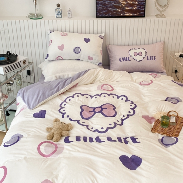 91家纺网 家纺一手货源 找家纺 昔可家纺 2021新款大版宝宝牛奶绒四件套 少女心蝴蝶结