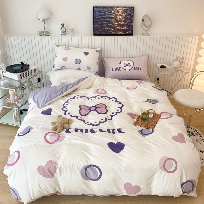 91家纺网 家纺一手货源 找家纺 昔可家纺 2021新款大版宝宝牛奶绒四件套 少女心蝴蝶结