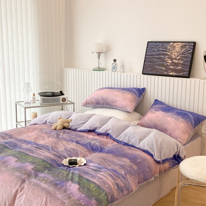 91家纺网 家纺一手货源 找家纺 昔可家纺 2021新款大版宝宝牛奶绒四件套 星辰大海