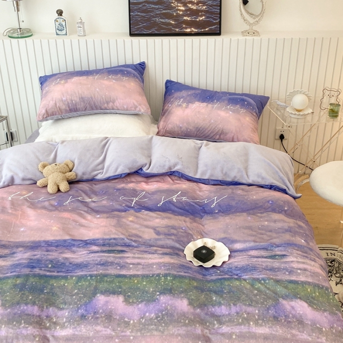 91家纺网 家纺一手货源 找家纺 昔可家纺 2021新款大版宝宝牛奶绒四件套 星辰大海