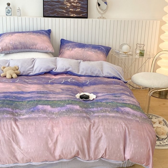 91家纺网 家纺一手货源 找家纺 昔可家纺 2021新款大版宝宝牛奶绒四件套 星辰大海