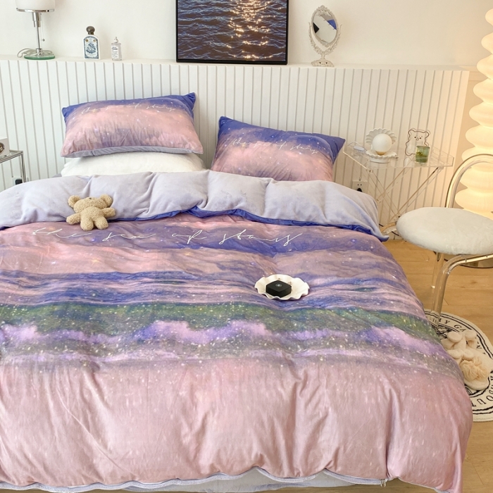 91家纺网 家纺一手货源 找家纺 昔可家纺 2021新款大版宝宝牛奶绒四件套 星辰大海