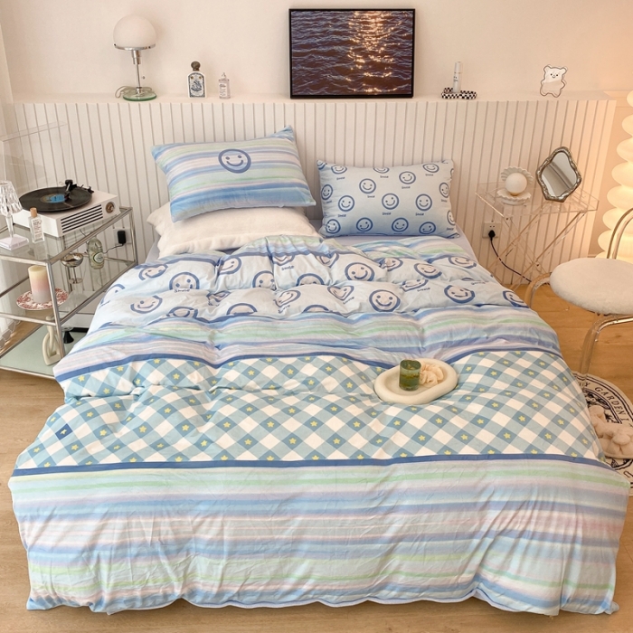 91家纺网 家纺一手货源 找家纺 昔可家纺 2021新款大版宝宝牛奶绒四件套 银河笑脸