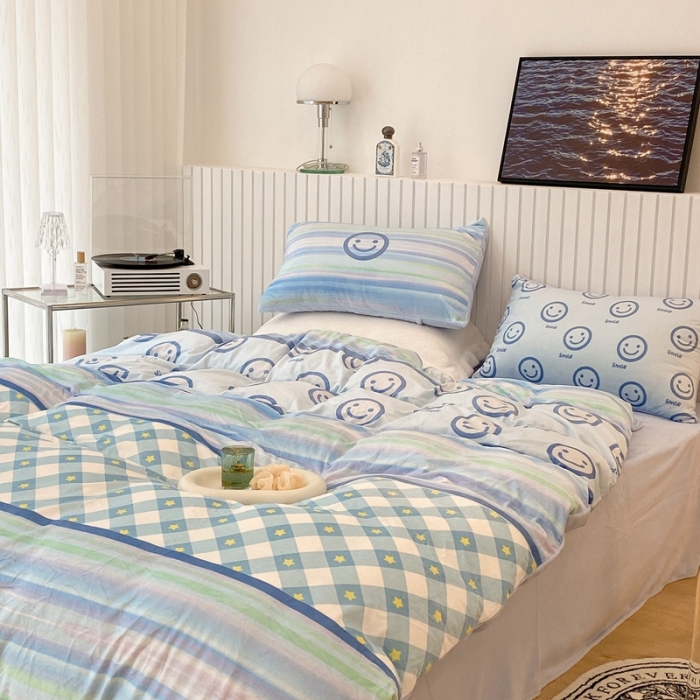 91家纺网 家纺一手货源 找家纺 昔可家纺 2021新款大版宝宝牛奶绒四件套 银河笑脸