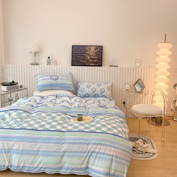 91家纺网 家纺一手货源 找家纺 昔可家纺 2021新款大版宝宝牛奶绒四件套 银河笑脸