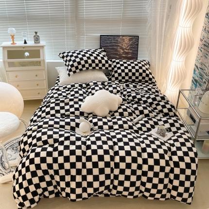 91家纺网 家纺一手货源 找家纺 （总）昔可家纺 2021新款牛奶绒棋盘格系列四件套