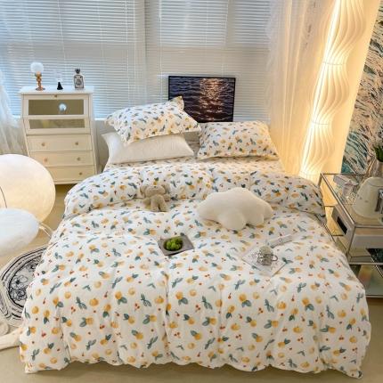 91家纺网 家纺一手货源 找家纺 昔可家纺 2021新款牛奶绒四件套-一批 小金桔