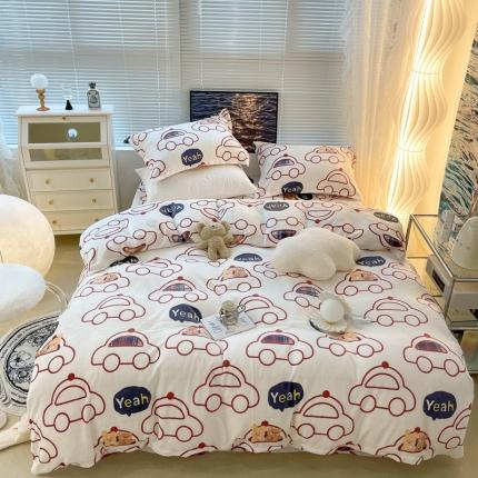 91家纺网 家纺一手货源 找家纺 昔可家纺 2021新款牛奶绒四件套-一批 小熊汽车