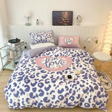 昔可家纺 2021新款大版宝宝牛奶绒四件套 爱心豹纹