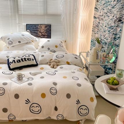 昔可家纺 2021新款牛奶绒四件套-一批 波点笑脸