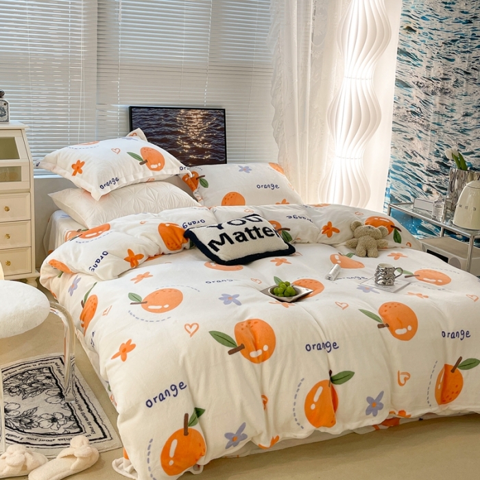 91家纺网 家纺一手货源 找家纺 昔可家纺 2021新款牛奶绒四件套-一批 大橙子