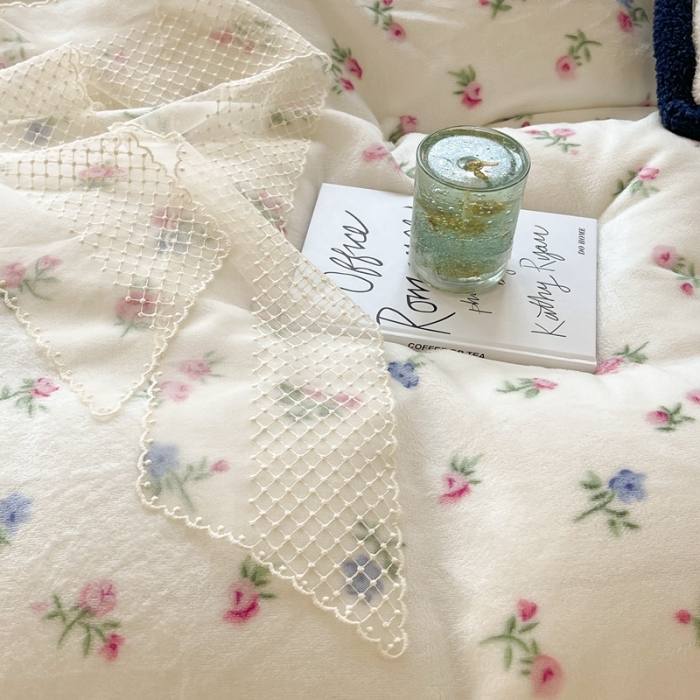 91家纺网 家纺一手货源 找家纺 昔可家纺 2021新款牛奶绒四件套-一批 韩式小花花