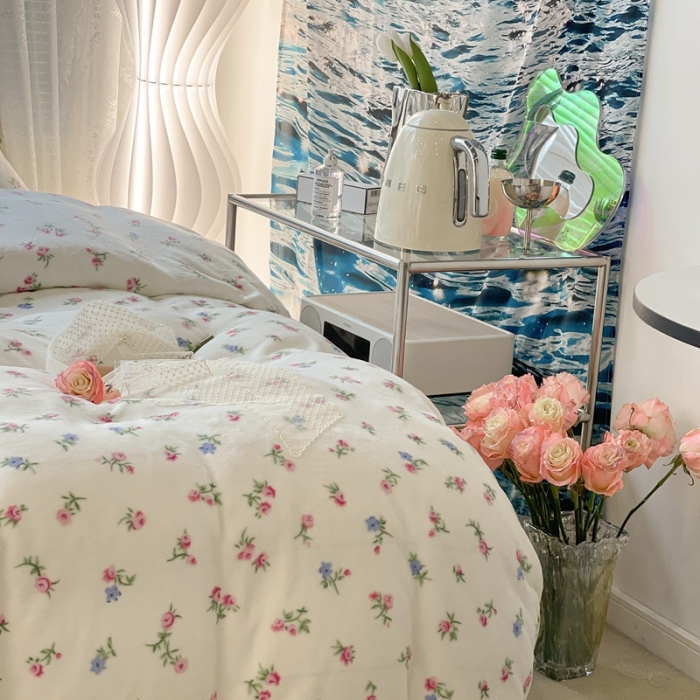 91家纺网 家纺一手货源 找家纺 昔可家纺 2021新款牛奶绒四件套-一批 韩式小花花