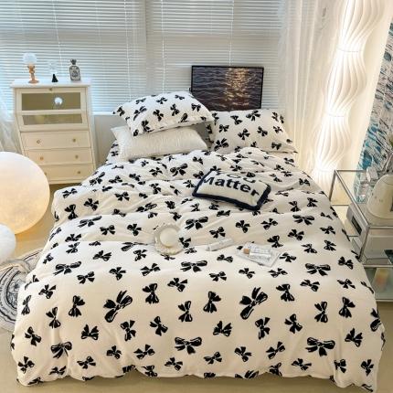 昔可家纺 2021新款牛奶绒四件套-一批 赫本风黑蝴蝶结