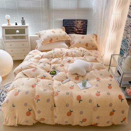 昔可家纺 2021新款牛奶绒四件套-一批 花朵橙