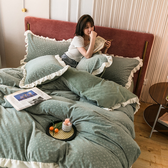 91家纺网 家纺一手货源 找家纺 馨蕊 2021新品秋冬轻奢煦暖绒系列-泡芙 泡芙-艾绿