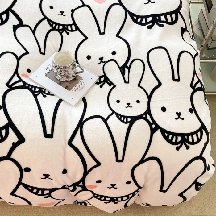 91家纺网 家纺一手货源 找家纺 昔可家纺 2021新款牛奶绒四件套-一批 简笔兔兔