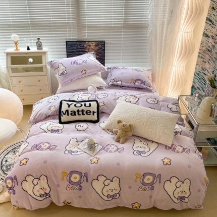 昔可家纺 2021新款牛奶绒四件套-一批 梦幻紫兔兔