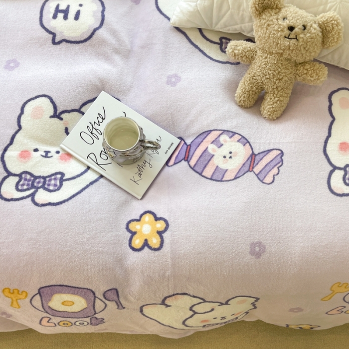 91家纺网 家纺一手货源 找家纺 昔可家纺 2021新款牛奶绒四件套-一批 梦幻紫兔兔