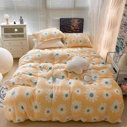 昔可家纺 2021新款牛奶绒四件套-一批 奶黄雏菊花