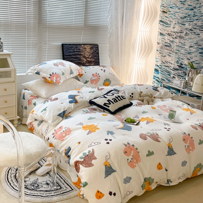 91家纺网 家纺一手货源 找家纺 昔可家纺 2021新款牛奶绒四件套-一批 森林恐龙