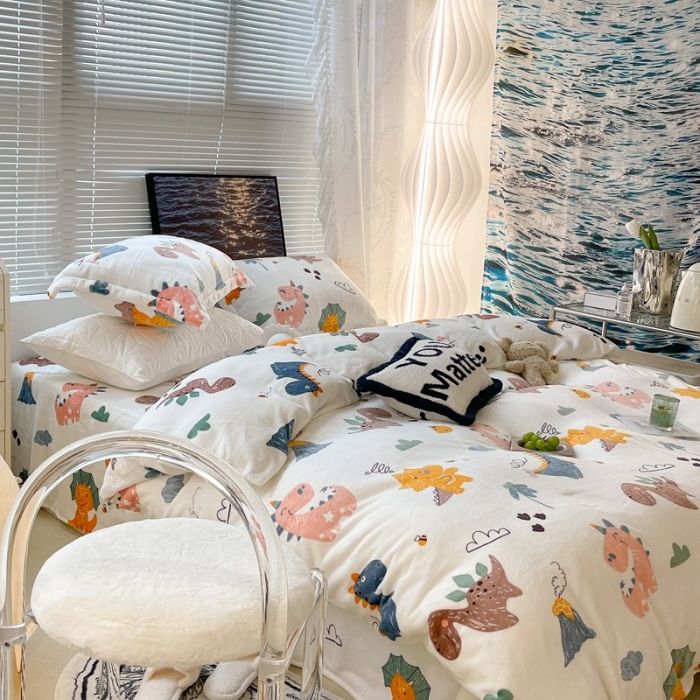 91家纺网 家纺一手货源 找家纺 昔可家纺 2021新款牛奶绒四件套-一批 森林恐龙