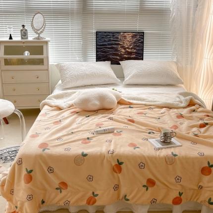 昔可家纺 2021新款牛奶羊羔绒印花毯 花朵橙