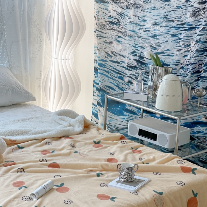 91家纺网 家纺一手货源 找家纺 昔可家纺 2021新款牛奶羊羔绒印花毯 花朵橙