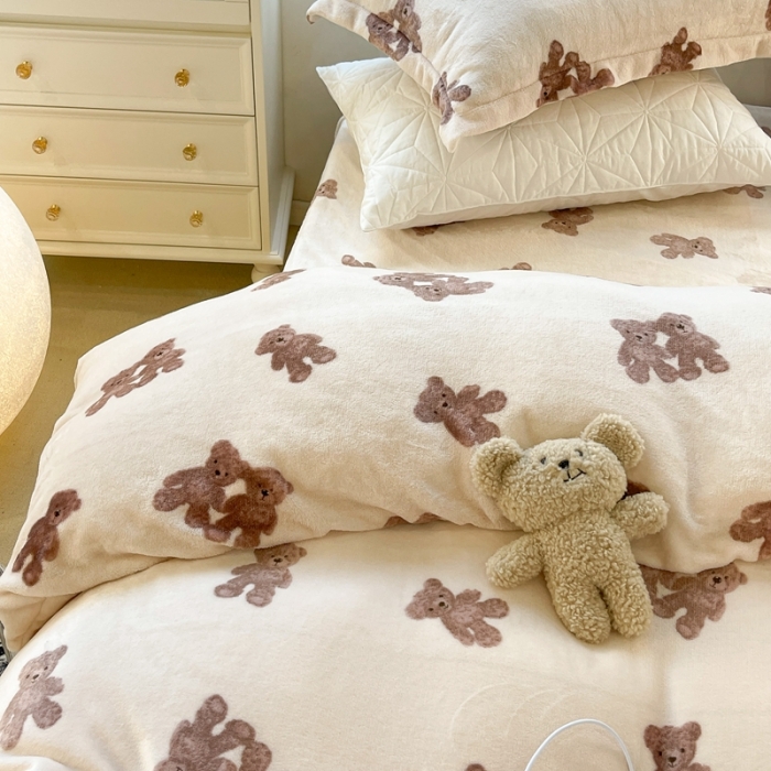 91家纺网 家纺一手货源 找家纺 昔可家纺 2021新款牛奶绒四件套-一批 泰迪比熊