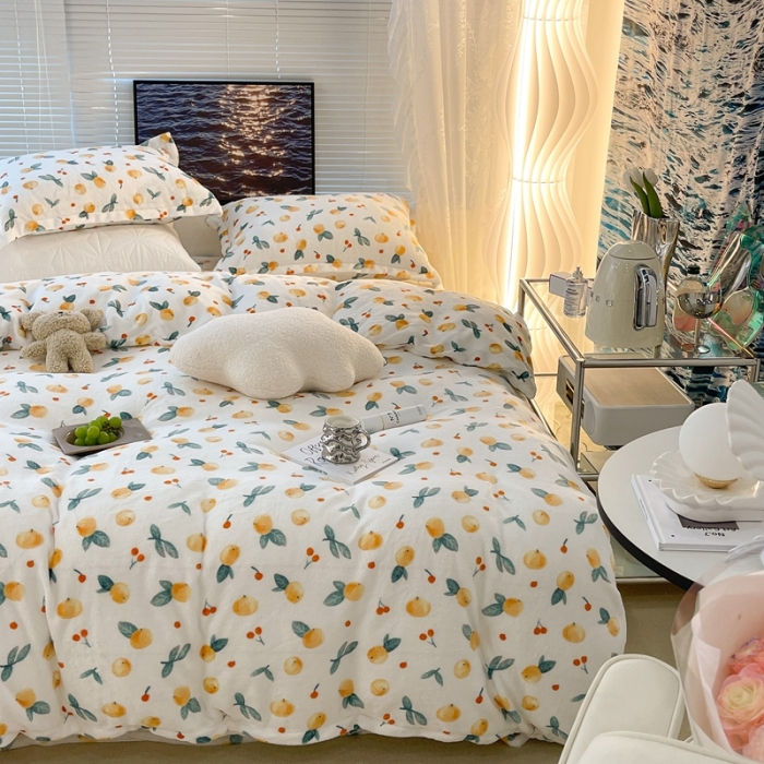 91家纺网 家纺一手货源 找家纺 昔可家纺 2021新款牛奶绒四件套-一批 小金桔