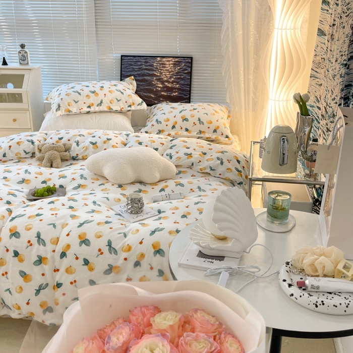 91家纺网 家纺一手货源 找家纺 昔可家纺 2021新款牛奶绒四件套-一批 小金桔