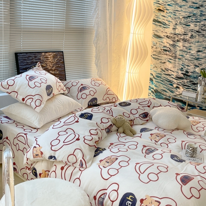 91家纺网 家纺一手货源 找家纺 昔可家纺 2021新款牛奶绒四件套-一批 小熊汽车