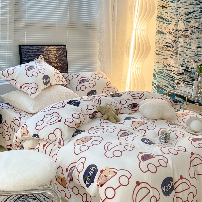 91家纺网 家纺一手货源 找家纺 昔可家纺 2021新款牛奶绒四件套-一批 小熊汽车