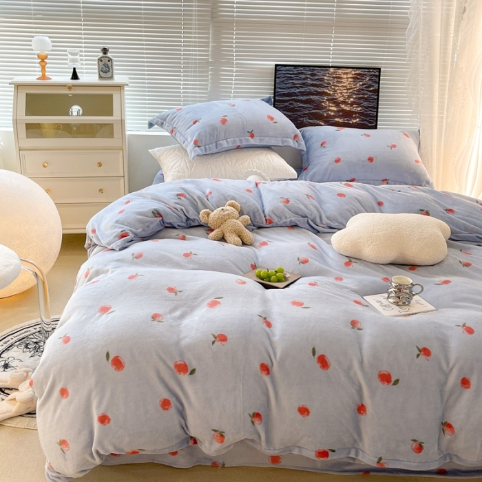 91家纺网 家纺一手货源 找家纺 昔可家纺 2021新款牛奶绒四件套-一批 元气小小桔蓝