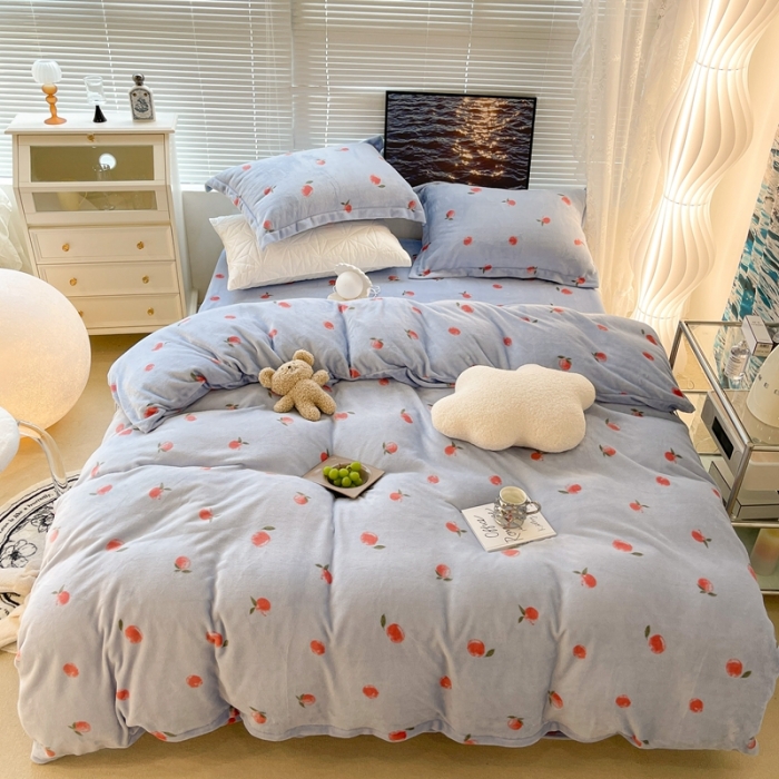 91家纺网 家纺一手货源 找家纺 昔可家纺 2021新款牛奶绒四件套-一批 元气小小桔蓝