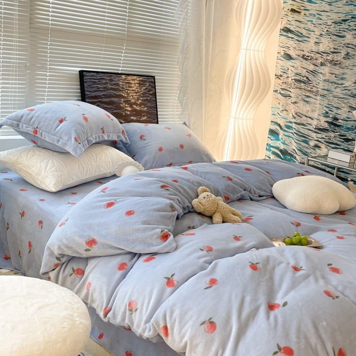 91家纺网 家纺一手货源 找家纺 昔可家纺 2021新款牛奶绒四件套-一批 元气小小桔蓝