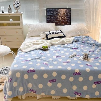 昔可家纺 2021新款牛奶羊羔绒印花毯 蓝色波点chic