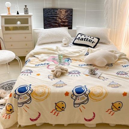 昔可家纺 2021新款牛奶羊羔绒印花毯 太空宇航员